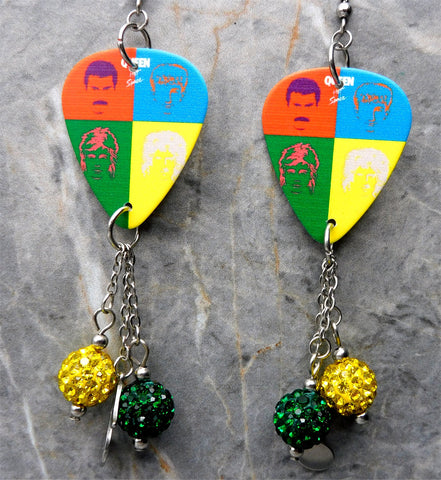 Queen Hot Space Guitar Pick Earrings with Stainless Steel Music Note Charm and Pave Bead Dangles