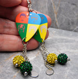 Queen Hot Space Guitar Pick Earrings with Stainless Steel Music Note Charm and Pave Bead Dangles