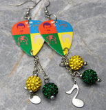 Queen Hot Space Guitar Pick Earrings with Stainless Steel Music Note Charm and Pave Bead Dangles
