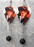Queen John Deacon Guitar Pick Earrings with Black Pave Bead Dangles