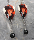 Queen John Deacon Guitar Pick Earrings with Black Pave Bead Dangles