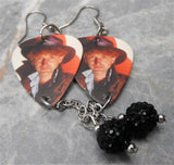 Queen John Deacon Guitar Pick Earrings with Black Pave Bead Dangles