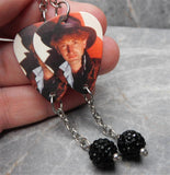 Queen John Deacon Guitar Pick Earrings with Black Pave Bead Dangles