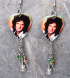 Queen Brian May Guitar Pick Earrings with Stainless Steel Guitar Charm and Swarovski Crystal Dangles