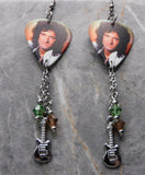 Queen Brian May Guitar Pick Earrings with Stainless Steel Guitar Charm and Swarovski Crystal Dangles
