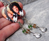 Queen Brian May Guitar Pick Earrings with Stainless Steel Guitar Charm and Swarovski Crystal Dangles