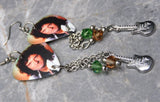Queen Brian May Guitar Pick Earrings with Stainless Steel Guitar Charm and Swarovski Crystal Dangles