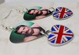 Queen Freddie Mercury Guitar Pick Earrings with Heart Shaped British Flag Charms