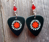 Red Hot Chili Peppers Black Guitar Pick Earrings with Red Swarovski Crystals
