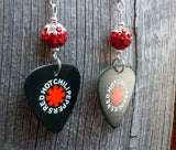 Red Hot Chili Peppers Black Guitar Pick Earrings with Red Ombre Pave Beads