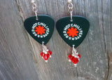 Red Hot Chili Peppers Black Guitar Pick Earrings with Red Swarovski Crystal Dangles