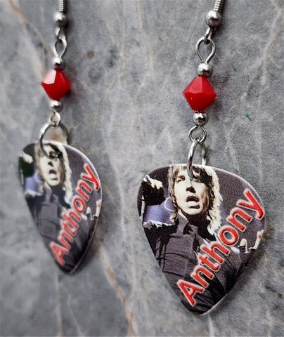 Red Hot Chili Peppers Anthony Kiedis Guitar Pick Earrings with Red Swarovski Crystals