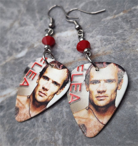 Red Hot Chili Peppers Flea Guitar Pick Earrings with Red Swarovski Crystals