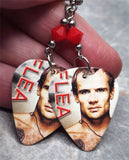 Red Hot Chili Peppers Flea Guitar Pick Earrings with Red Swarovski Crystals