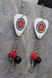 Red Hot Chili Peppers Guitar Pick Earrings with Pave and Stainless Steel Guitar Charm Dangles