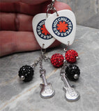 Red Hot Chili Peppers Guitar Pick Earrings with Pave and Stainless Steel Guitar Charm Dangles