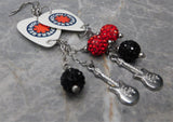 Red Hot Chili Peppers Guitar Pick Earrings with Pave and Stainless Steel Guitar Charm Dangles