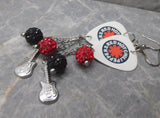 Red Hot Chili Peppers Guitar Pick Earrings with Pave and Stainless Steel Guitar Charm Dangles