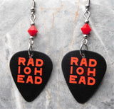 Radiohead Black Guitar Pick Earrings with Opaque Red Swarovski Crystals