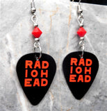 Radiohead Black Guitar Pick Earrings with Opaque Red Swarovski Crystals