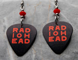 Radiohead Black Guitar Pick Earrings with Opaque Red Swarovski Crystals