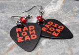 Radiohead Black Guitar Pick Earrings with Opaque Red Swarovski Crystals