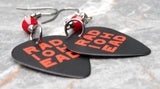Radiohead Black Guitar Pick Earrings with Opaque Red Swarovski Crystals