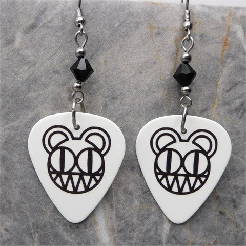 Radiohead Logo White Guitar Pick Earrings with Black Swarovski Crystals
