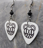 Radiohead Logo White Guitar Pick Earrings with Black Swarovski Crystals
