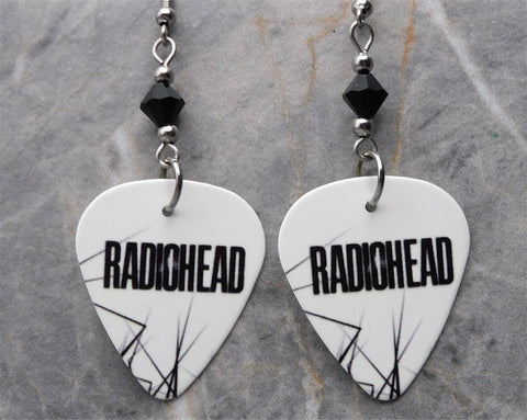 Radiohead Guitar Pick Earrings with Black Swarovski Crystals