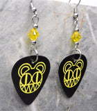 Radiohead Logo Black Guitar Pick Earrings with Yellow Swarovski Crystals