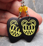 Radiohead Logo Black Guitar Pick Earrings with Yellow Swarovski Crystals