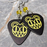 Radiohead Logo Black Guitar Pick Earrings with Yellow Swarovski Crystals