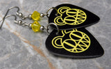 Radiohead Logo Black Guitar Pick Earrings with Yellow Swarovski Crystals