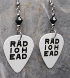 Radiohead White Guitar Pick Earrings with Black Swarovski Crystals
