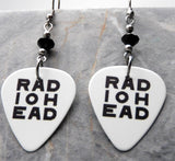 Radiohead White Guitar Pick Earrings with Black Swarovski Crystals