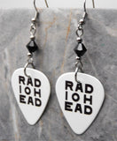Radiohead White Guitar Pick Earrings with Black Swarovski Crystals