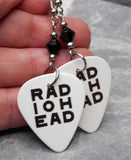 Radiohead White Guitar Pick Earrings with Black Swarovski Crystals