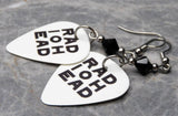 Radiohead White Guitar Pick Earrings with Black Swarovski Crystals