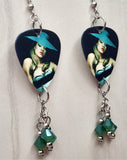 Rihanna with a Big Hat Guitar Pick Earrings with Green Opal Swarovski Crystal Dangles