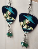 Rihanna with a Big Hat Guitar Pick Earrings with Green Opal Swarovski Crystal Dangles