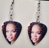Rihanna with Curly Hair Guitar Pick Earrings with Clear Swarovski Crystals