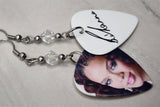 Rihanna with Curly Hair Guitar Pick Earrings with Clear Swarovski Crystals