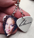 Rihanna with Curly Hair Guitar Pick Earrings with Clear Swarovski Crystals