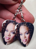 Rihanna with Curly Hair Guitar Pick Earrings with Clear Swarovski Crystals