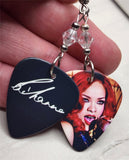 Rihanna with Red Hair Guitar Pick Earrings with Clear Swarovski Crystals