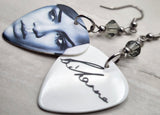 Black and White Rihanna Guitar Pick Earrings with Gray Swarovski Crystals