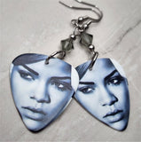 Black and White Rihanna Guitar Pick Earrings with Gray Swarovski Crystals