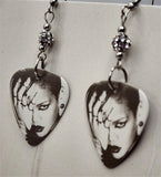 Black and White Fierce Rihanna Guitar Pick Earrings with Black and White Pave Beads