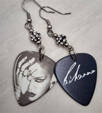Black and White Fierce Rihanna Guitar Pick Earrings with Black and White Pave Beads